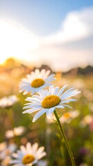 Daisy Field at Sunset - A Serene Floral Landscape.