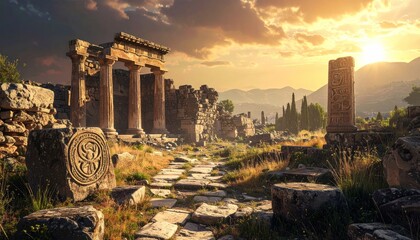 Ancient Ruins at Sunset - A Journey Through Time and History.