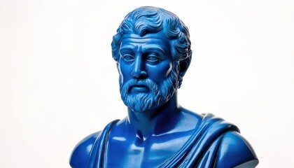 Obraz premium Striking Blue Sculpture of a Mans Bust Against a White Background.