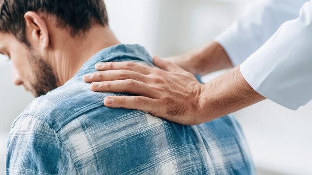 Physiotherapy session with seated patient receiving posture adjustment. Professional rehabilitation care targeting back support, mobility improvement and ergonomic correction