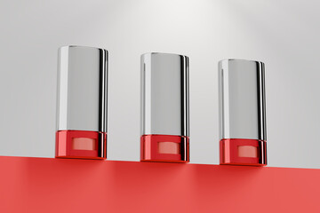 Luxury metallic red Foundation Stick packaging mockup, oval shape solid perfume Stick, Rotating...