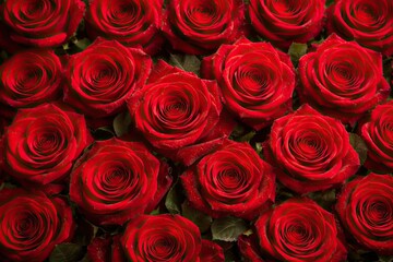 Vibrant red roses in lush full bloom bouquet