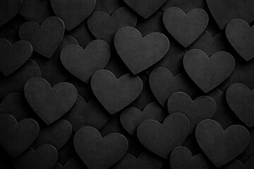 Dark matte black hearts on black background
