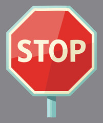 Bold octagon red stop sign for urban street intersection safety and traffic flow management control