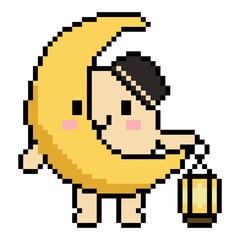 Fototapeta premium Cute Crescent Moon Pixel Character