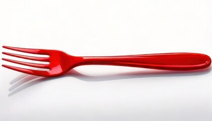 Vibrant Red Plastic Fork Isolated on a Clean White Background for Culinary Concepts.