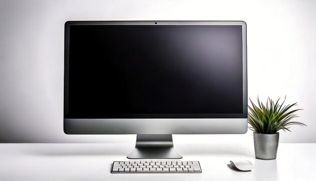 Modern desktop computer setup with a sleek design and minimalist aesthetic on a white desk.