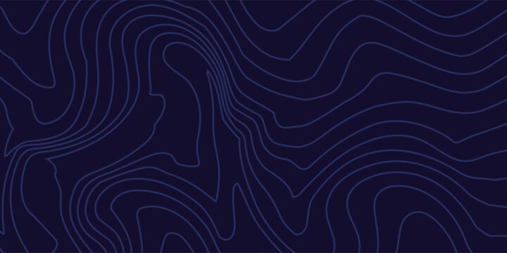 Topographic map texture. Blue radar. Abstract linear background. Vector print of waves. Blue lines on black background.