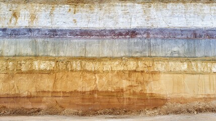 bedrock. Geological rock layers exposed in a quarry wall, textured stone patterns in earth tones. event key visuals, club posters, designed for fitness apps and gym onboarding.
