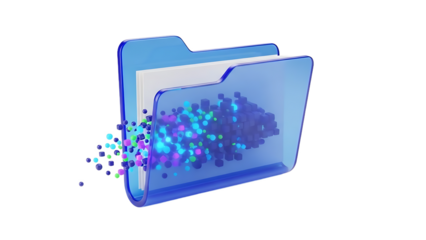 Blue file folders with colorful particles on a transparent background data transfer isolated on a transparent background