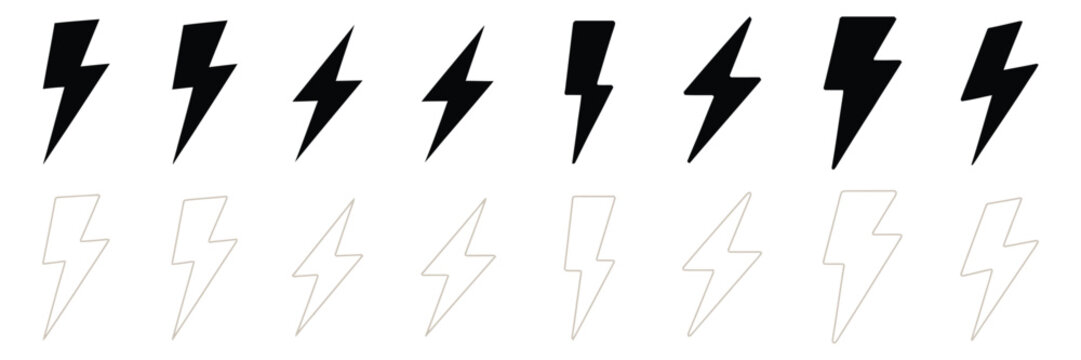 Web flash thunder power icon, lightning bolt icon with thunder symbol, electric power icon in thin line, outline, and stroke style for energy, electricity, and professional vector design