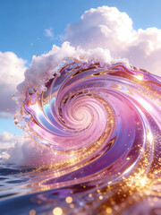 Dreamy sea wave landscape abstract art illustration with soft colors and flowing lines modern digital art avant-garde background for creative projects