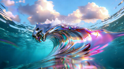 Dreamy sea wave landscape abstract art illustration with soft colors and flowing lines modern digital art avant-garde background for creative projects