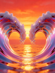 Dreamy sea wave landscape abstract art illustration with soft colors and flowing lines modern digital art avant-garde background for creative projects