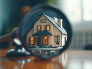 A magnifier with the reflection of a small house inside