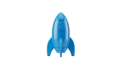 Blue plastic toy rocket on transparent background isolated on a transparent background