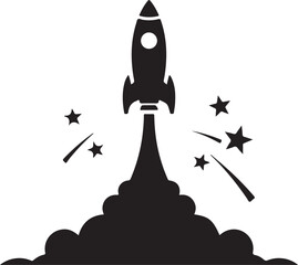 Rocket Launch Silhouette Vector Icon.