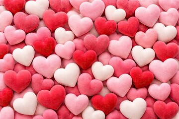 Fototapeta premium Colorful heart candies in pink, red, and white for Valentine's Day