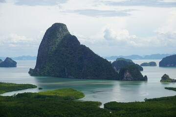 Tropical limestone islands and mangrove forest landscape
