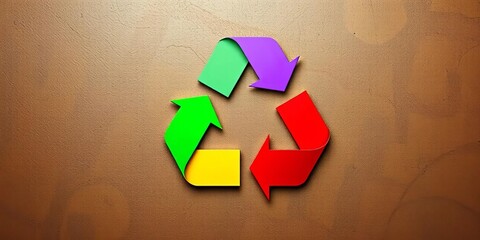A colorful triangular recycling symbol on a textured background,  green,  garbage