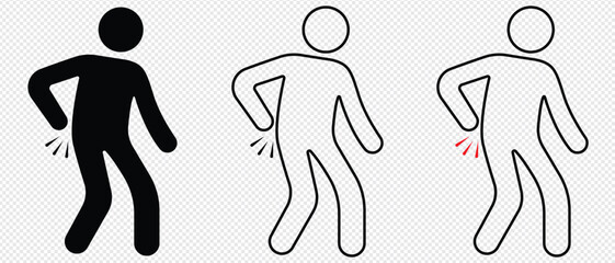 back pain silhouette icon. icon back pain black outline for web site design and mobile dark mode apps.  vector illustration isolated on transporent background.