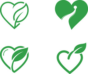 green leaf heart eco icon &zwj;set, environment care Symbol, organic symbol illustration, green energy vector set.