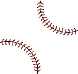 Obraz premium Red baseball stitch vector illustration, curved softball lace seams for sports equipment and team logo design