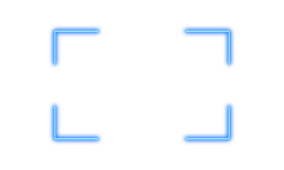 Blue neon glowing focus rectangle frame overlay for futuristic ui hud camera view video screen interface on transparent background