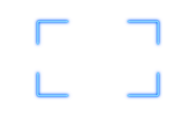 Blue neon glowing focus rectangle frame overlay for futuristic ui hud camera view video screen interface on transparent background