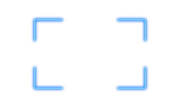 Blue neon glowing focus rectangle frame overlay for futuristic ui hud camera view video screen interface on transparent background - Powered by Adobe