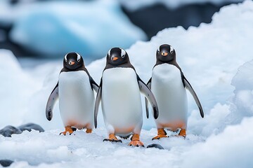 Cute little penguins on ice floe high resolution picture
