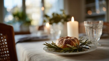A warm, inviting table with flickering candles and rustic bread evokes cozy hygge vibes and Faeroese Olsok festivities