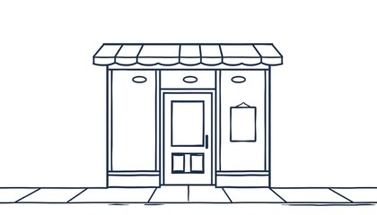 Simple line drawing of a storefront with a door and window, store, vector