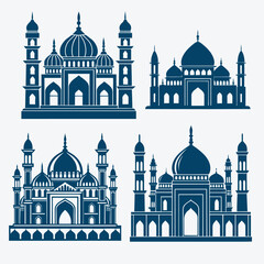 Mosque black silhouette vector icon set