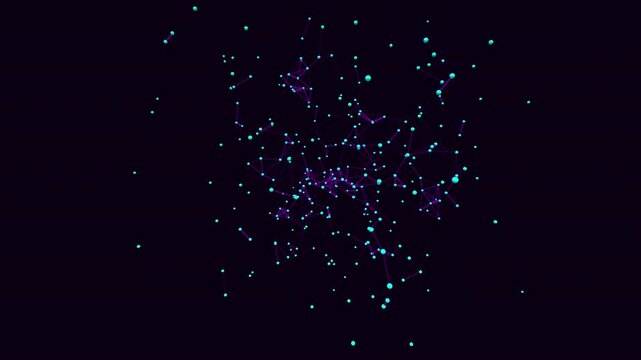Decentralized Network Mempool 3D Plexus Teal Nodes Violet Links Chaotic High-Frequency Trading Blockchain Congestion Neural Stress Brownian Motion Loop 4K ProRes 422 HQ