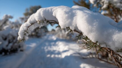 Snow-laden branches bend gracefully, embodying winter's quiescent serenity, evoking Yule nostalgia and the whimsical peace of Solstice