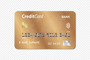 Golden bank card transparent background. Bank card design. Bank Card Mockup