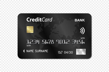 Black bank card transparent background. Bank card design. Bank Card Mockup
