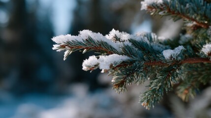 Frost-kissed evergreen limb whispers winter solstice secrets, capturing Yule magic and cozy hygge warmth amid sparkling twilight serenity