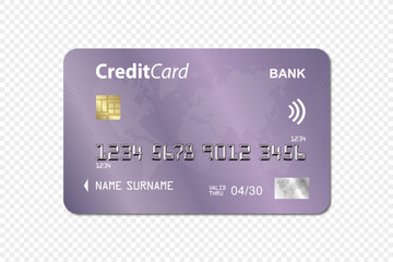 Purple bank card transparent background. Bank card design. Bank Card Mockup