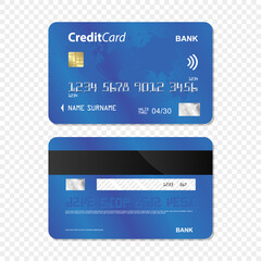 Set of Blue Bank card transparent background. Bank card design. Bank Card Mockup