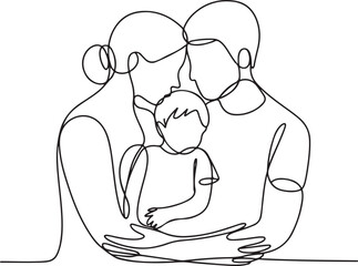Continuous Line Art of Gentle Family Affection &ndash; Minimal Illustration of Love and Emotional Connection