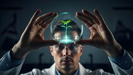 Bio-Innovation Breakthrough: Scientist Holding a Bioluminescent Plant Sprout