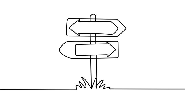 Navigating life's crossroads: a minimalist line art illustration of a blank directional signpost