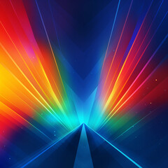 Vibrant Abstract Geometric Background with Radiant Colorful Lines and Light Streaks in a Deep Blue Digital Space