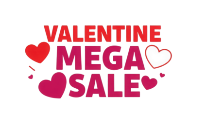 Bold Red and Pink Valentine Mega Sale Vector Graphic with Decorative Hearts isolated PNG with Transparent Background