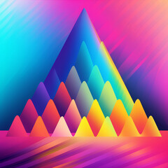 Abstract Pyramid Landscape with Multi-Layered Colorful Triangles and Vibrant Gradient Mountains