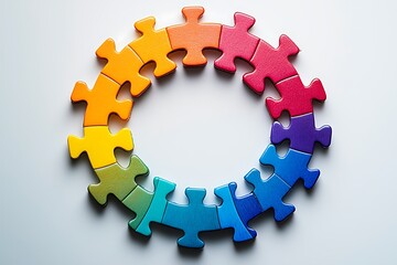Colorful puzzle pieces in a circle high resolution picture