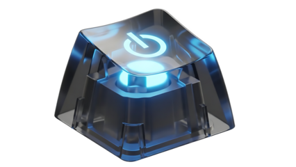 Glowing blue power button 3d rendering isolated on a transparent background