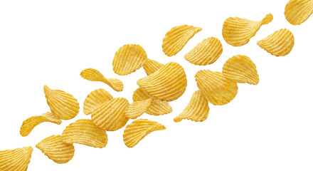 Delicious Potato Chips Flying Isolated on White Background